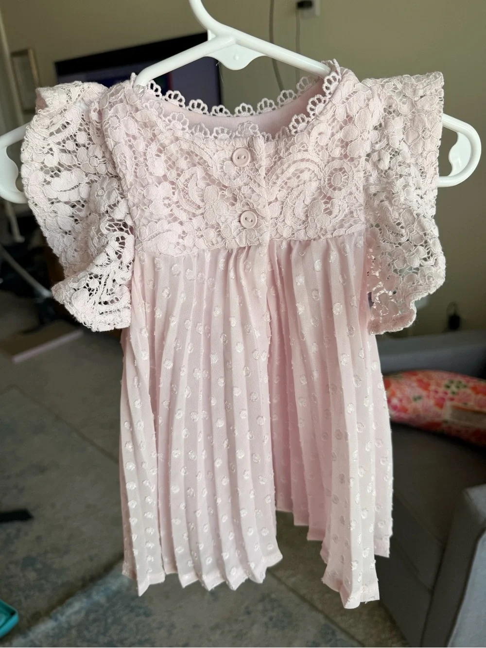 Nannette Pale Pink Lace-Trim Infant Dress